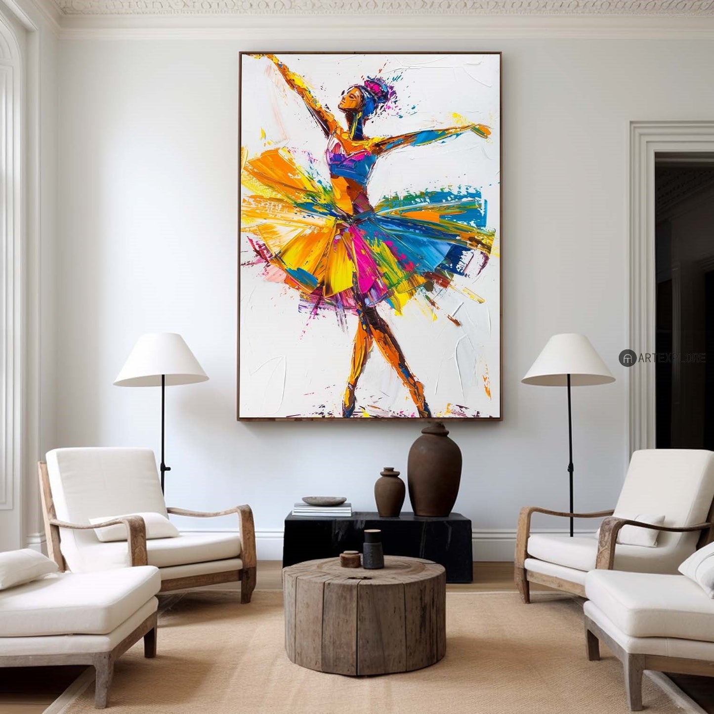 Vibrant Ballerina Dance Oil Painting in Modern Abstract Style for Unique Home Décor