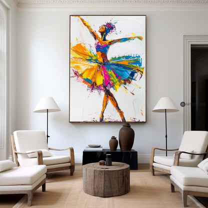 Vibrant Ballerina Dance Oil Painting in Modern Abstract Style for Unique Home Décor