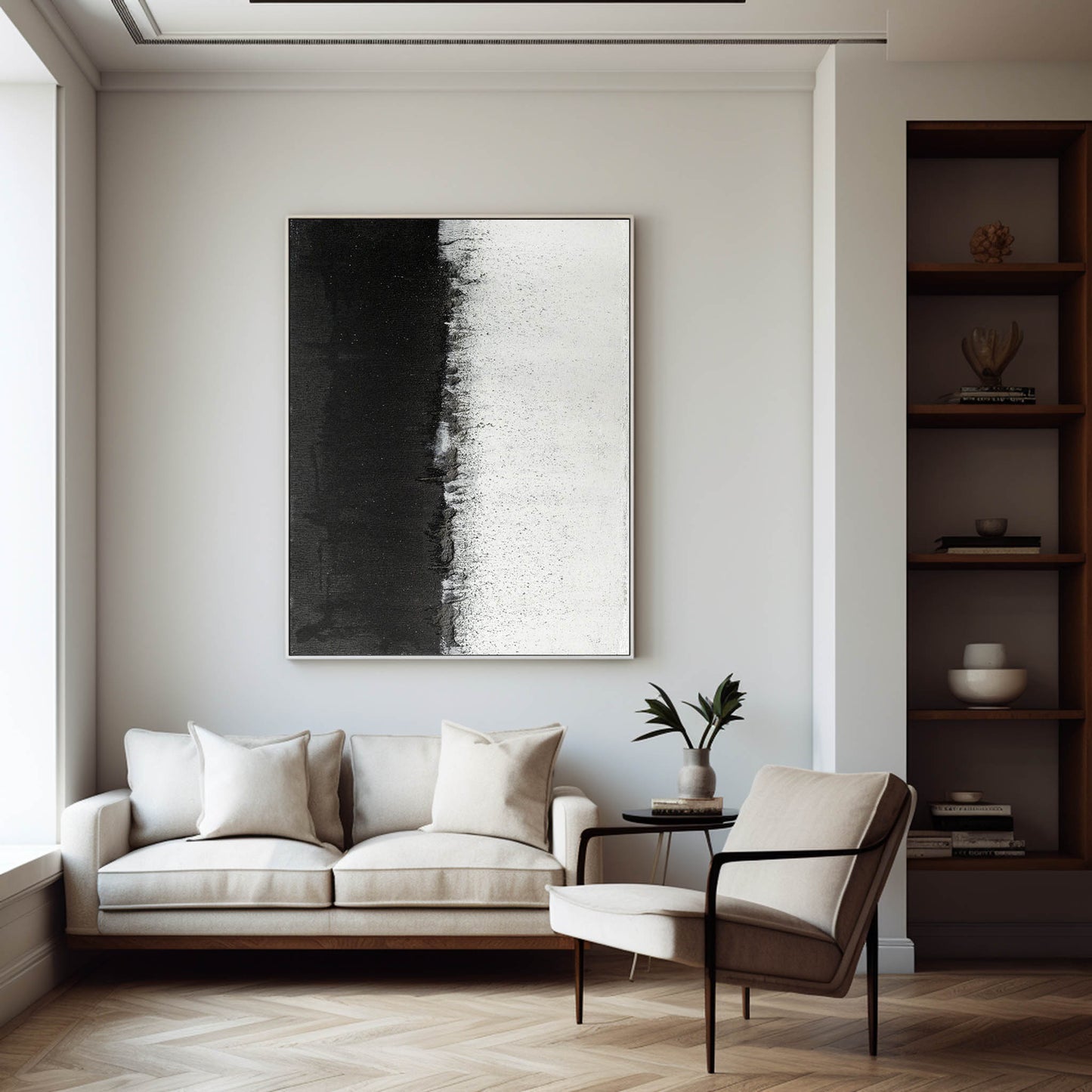 Stunning Black and White Minimalist Oil Painting for Modern Home Decor