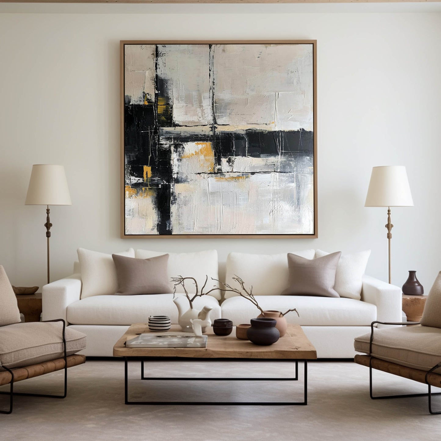 Contemporary Black and Gold Abstract Oil Painting for Modern Home Décor