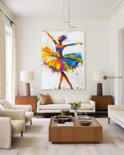 Vibrant Ballerina Dance Oil Painting in Modern Abstract Style for Unique Home Décor