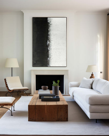 Stunning Black and White Minimalist Oil Painting for Modern Home Decor