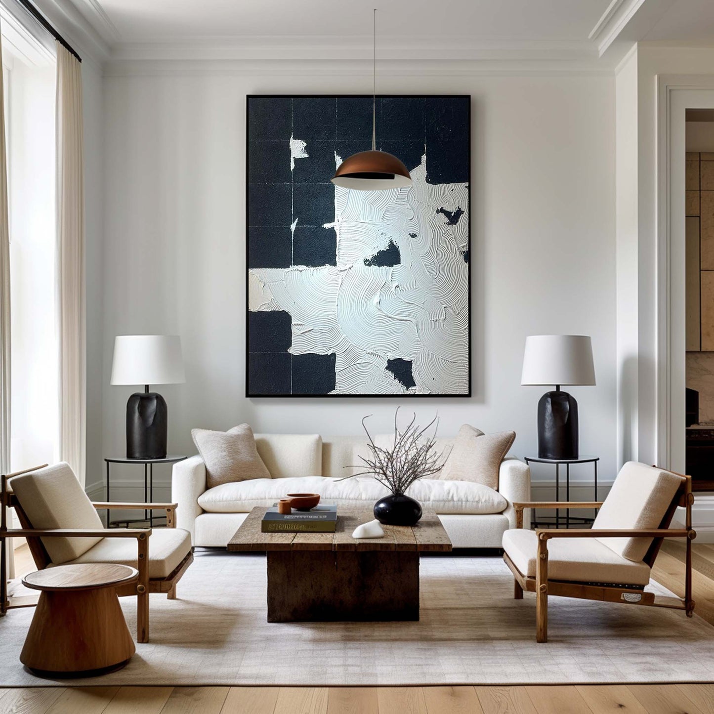 Abstract Minimalist Landscape in Black and White Oil Painting