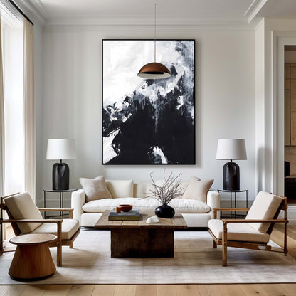 Contemporary Black and White Abstract Oil Painting for Modern Home Decor