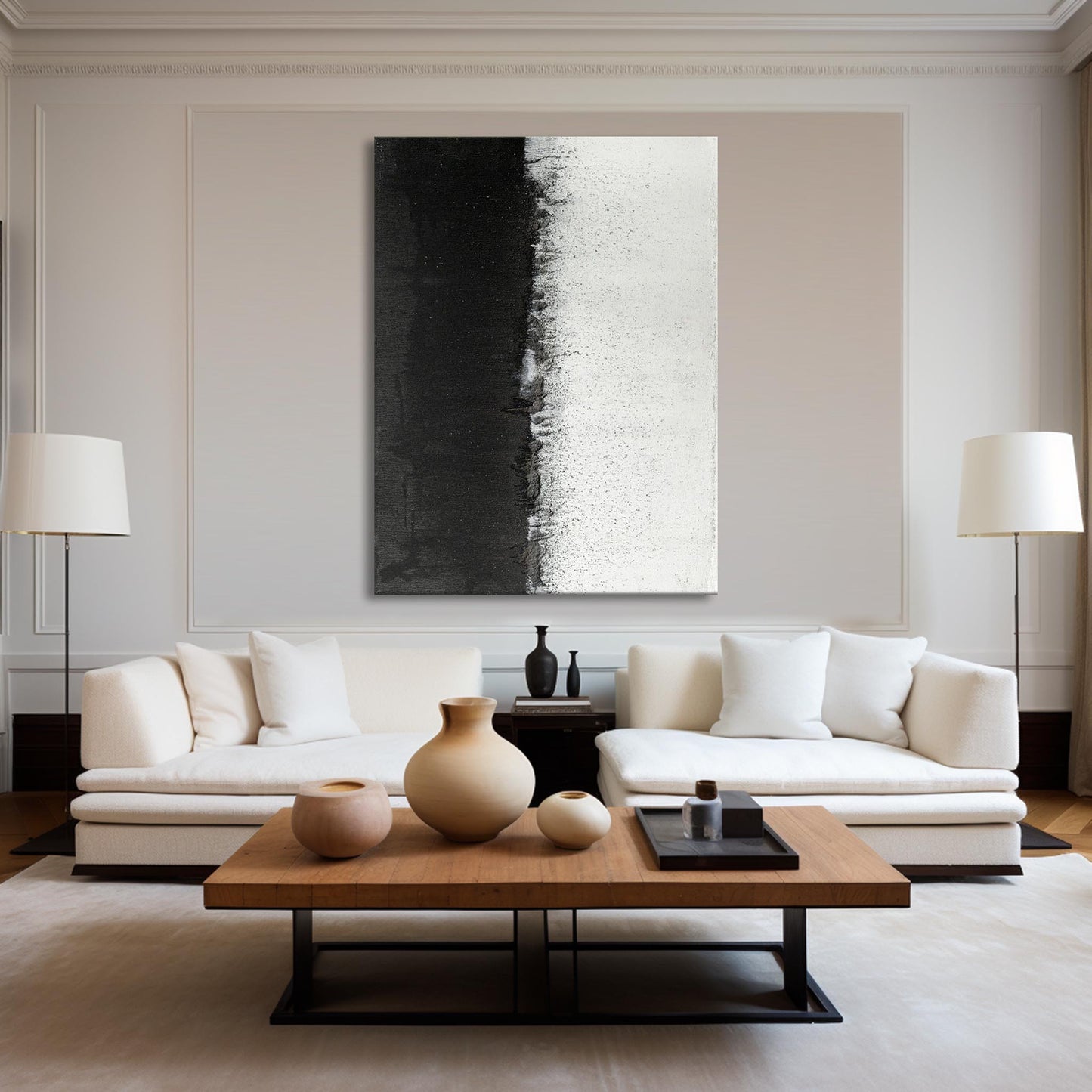 Stunning Black and White Minimalist Oil Painting for Modern Home Decor