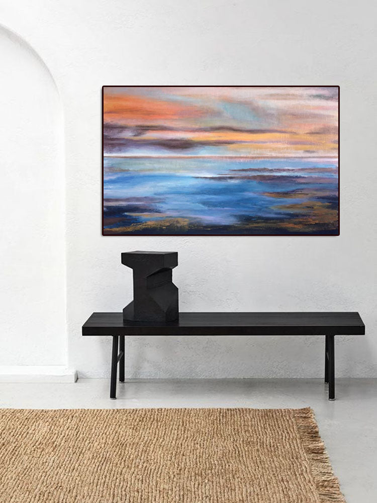 Serene Coastal Sunset Oil Painting for Tranquil Home Decor