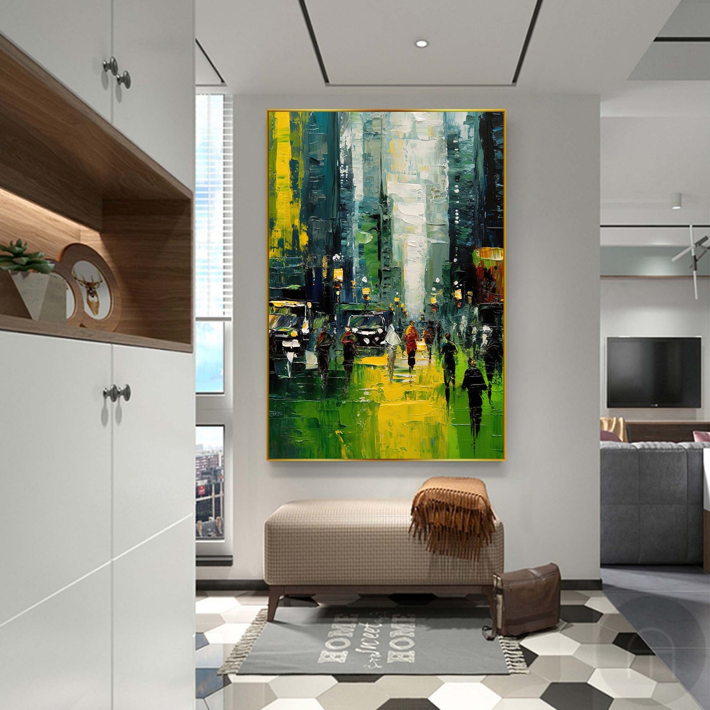 Vibrant Urban Landscape Oil Painting for Modern Home Decor