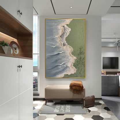 Serene Beach and Ocean Wave Oil Painting for Coastal Home Decor