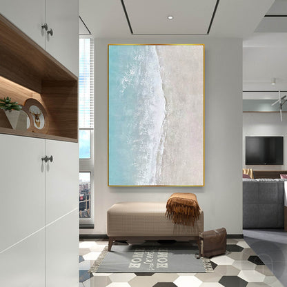 Serene Ocean Breeze: Tranquil Beach Oil Painting for Coastal Home Décor