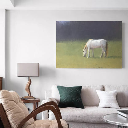 Serene White Horse Oil Painting for Modern Home Decor