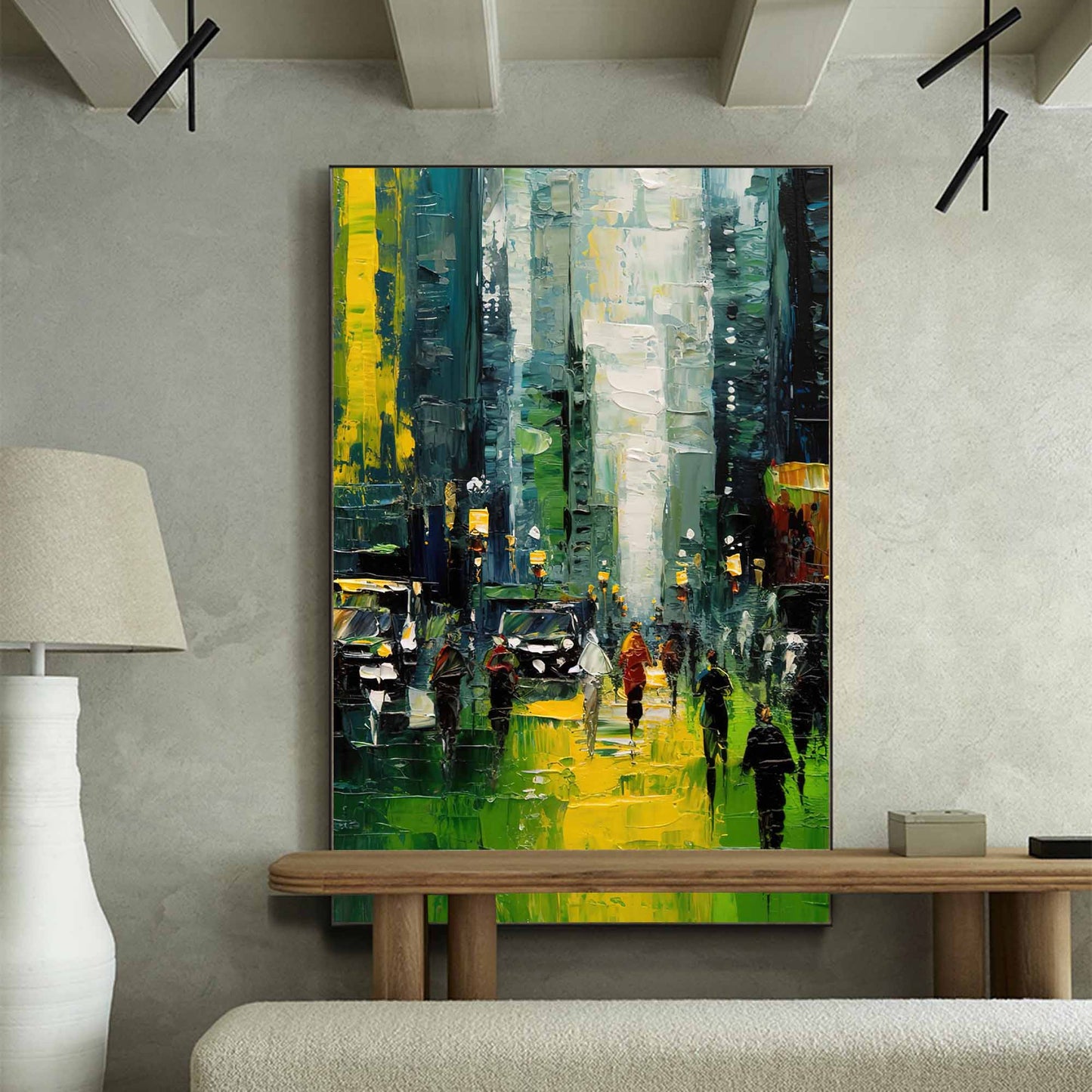 Vibrant Urban Landscape Oil Painting for Modern Home Decor