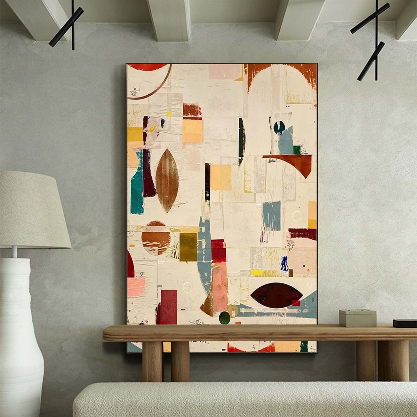 Modern Geometric Abstract Oil Painting for Contemporary Home Decor