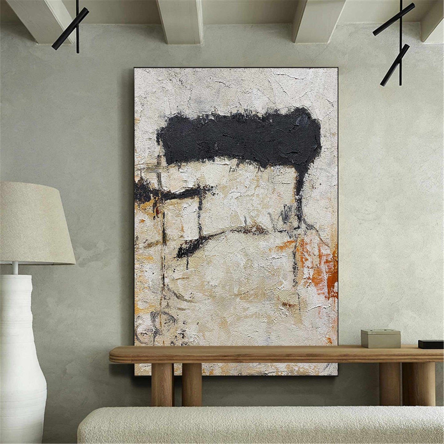 Abstract Black and White Minimalist Oil Painting for Modern Home D√©cor