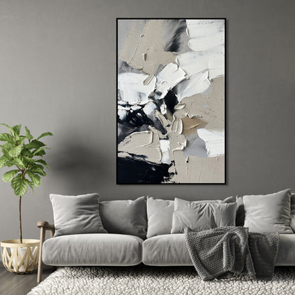 Modern Abstract Oil Painting in Elegant Black and White Tones