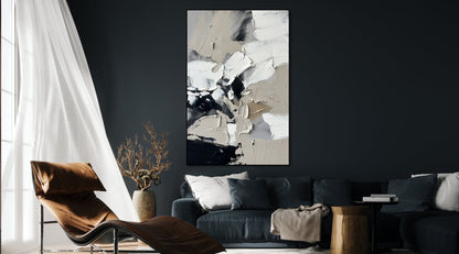 Modern Abstract Oil Painting in Elegant Black and White Tones