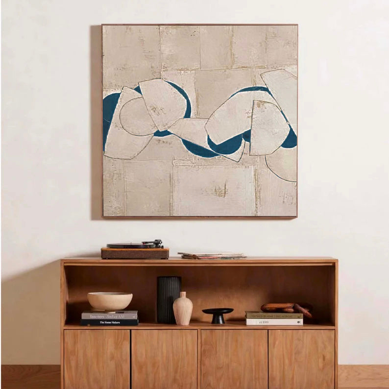 Contemporary Minimalist Abstract Oil Painting with Organic Shapes and Neutral Palette