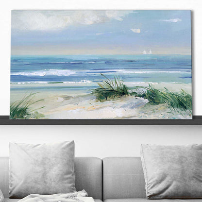 Coastal Breezes: Serene Beach Landscape Oil Painting