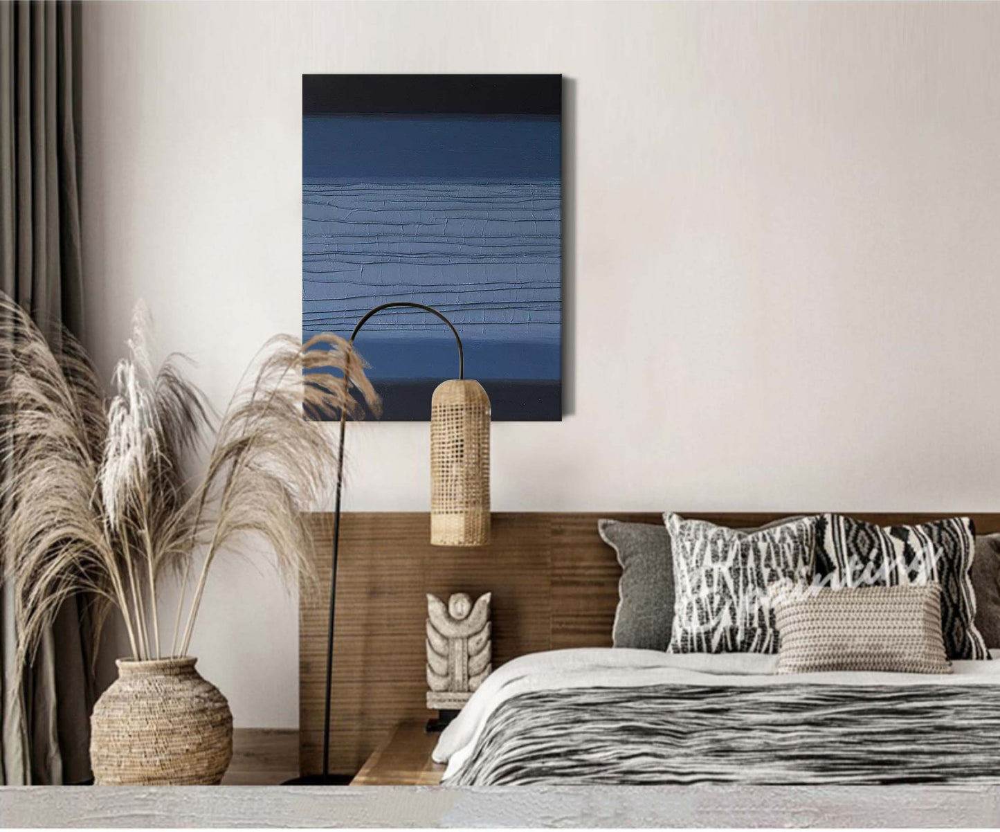 Contemporary Minimalist Blue Oil Painting for Modern Home Decor