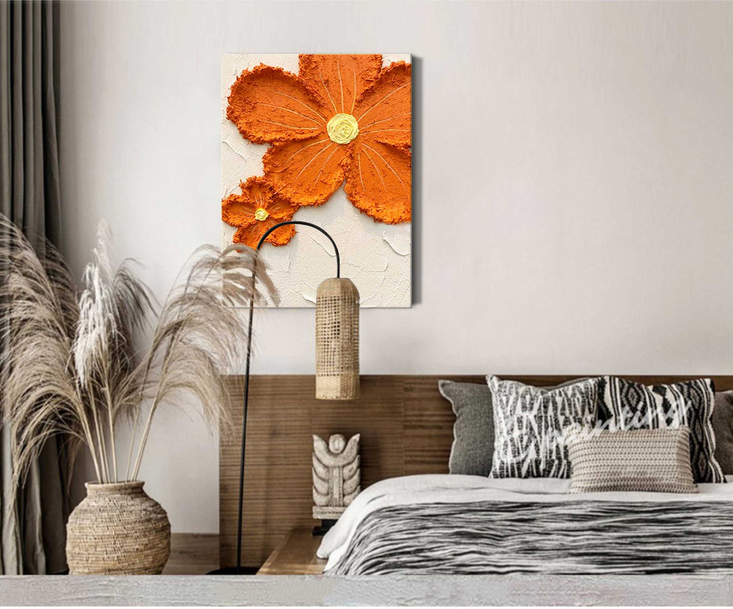 Vibrant Orange Flower Oil Painting for Home Decor and Art Lovers