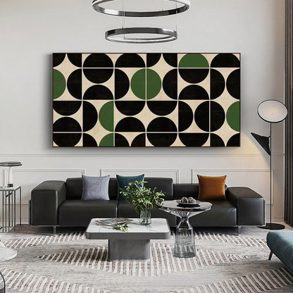 Abstract Geometric Oil Painting in Black and Green for Modern Minimalist Decor