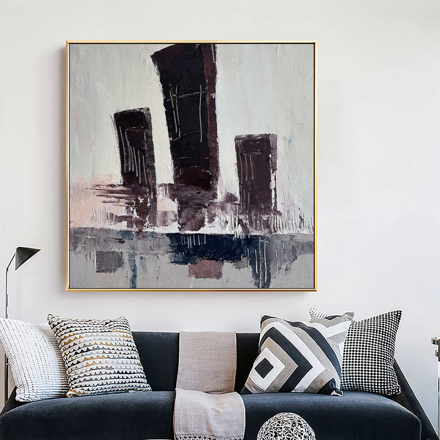 Abstract Modern Cityscape Oil Painting for Contemporary Decor