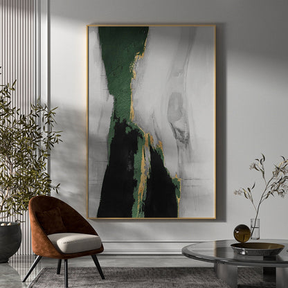 Vibrant Green and Gold Abstract Oil Painting for Modern Home Decor