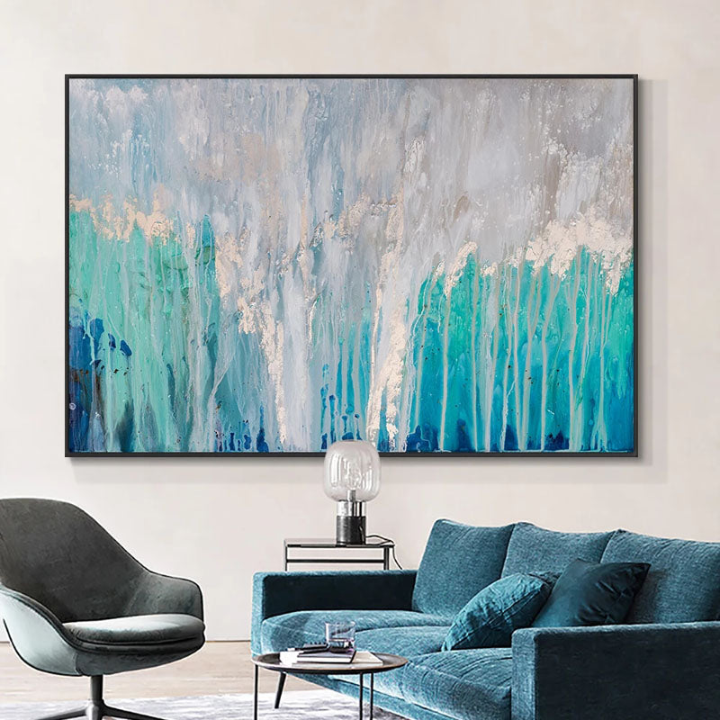 Serene Abstract Ocean Waves Oil Painting for Modern Home Decor