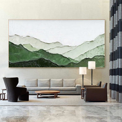 Serene Green Landscape Oil Painting - Modern Abstract Mountain Art