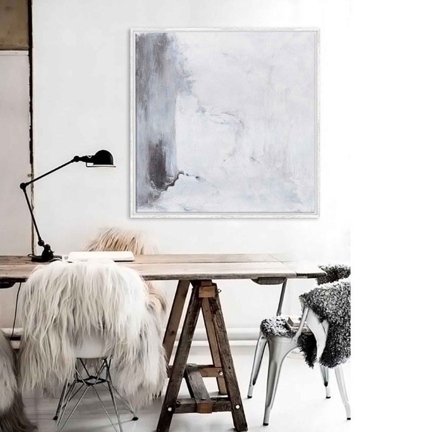 White Minimalist Abstract Oil Painting for Modern Home Decor