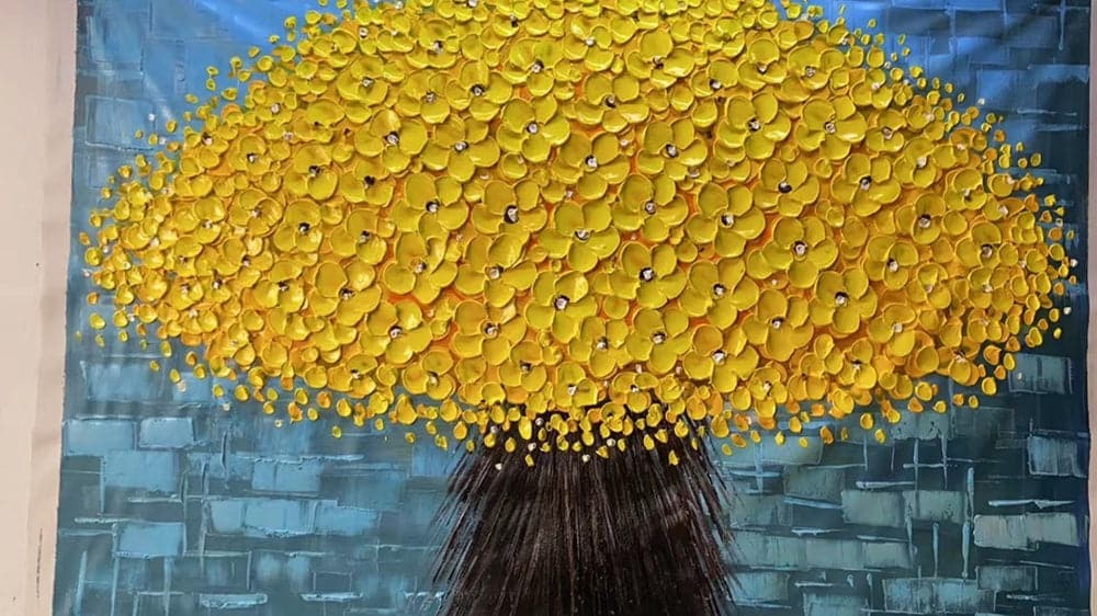 Vibrant Yellow Flowerbed Oil Painting for Home Decor and Art Lovers