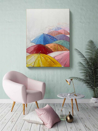 Colorful Umbrellas Abstract Oil Painting for Modern Home Decor