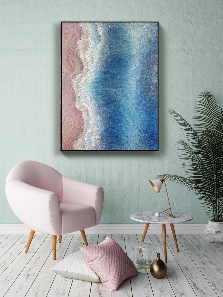 Tranquil Ocean Waves Oil Painting – Coastal Beach Art for Relaxing Home Decor