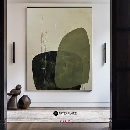Contemporary Green Abstract Oil Painting for Modern Home Decor