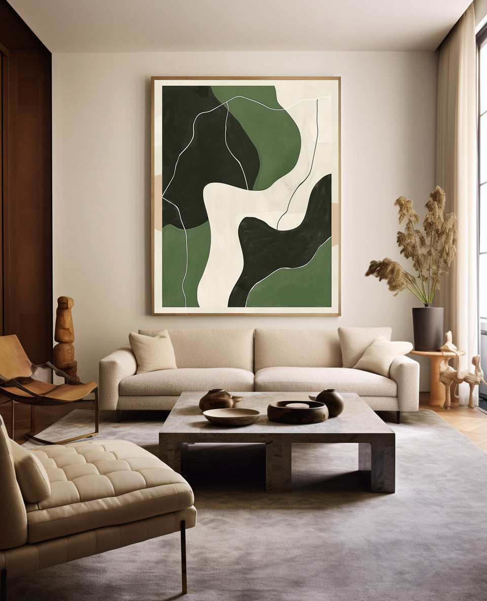 Abstract Green Landscape Oil Painting for Modern Home Decor