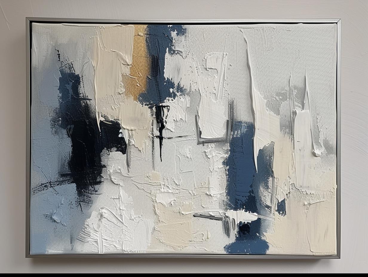 Contemporary Blue and Beige Abstract Oil Painting for Modern Home Decor