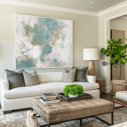 Serene Ocean Breeze Abstract Oil Painting for Tranquil Home Decor