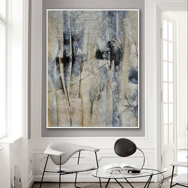 Abstract Oil Painting of Wanderers in Misty Forest - Modern Wall Art