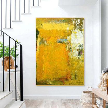 Vibrant Abstract Oil Painting in Bold Yellow Tones for Modern Home Decor