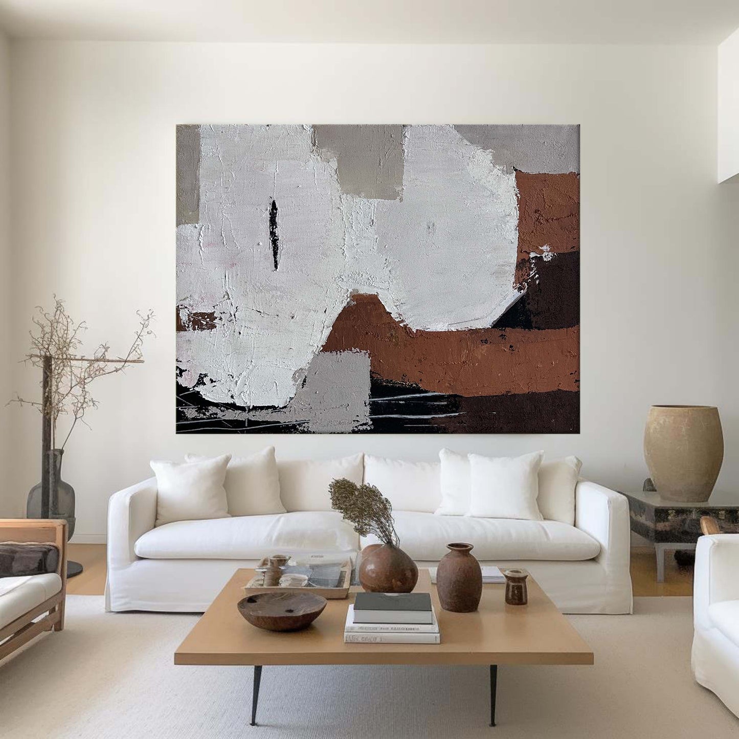 Contemporary Abstract Oil Painting with Bold Textures and Earthy Tones