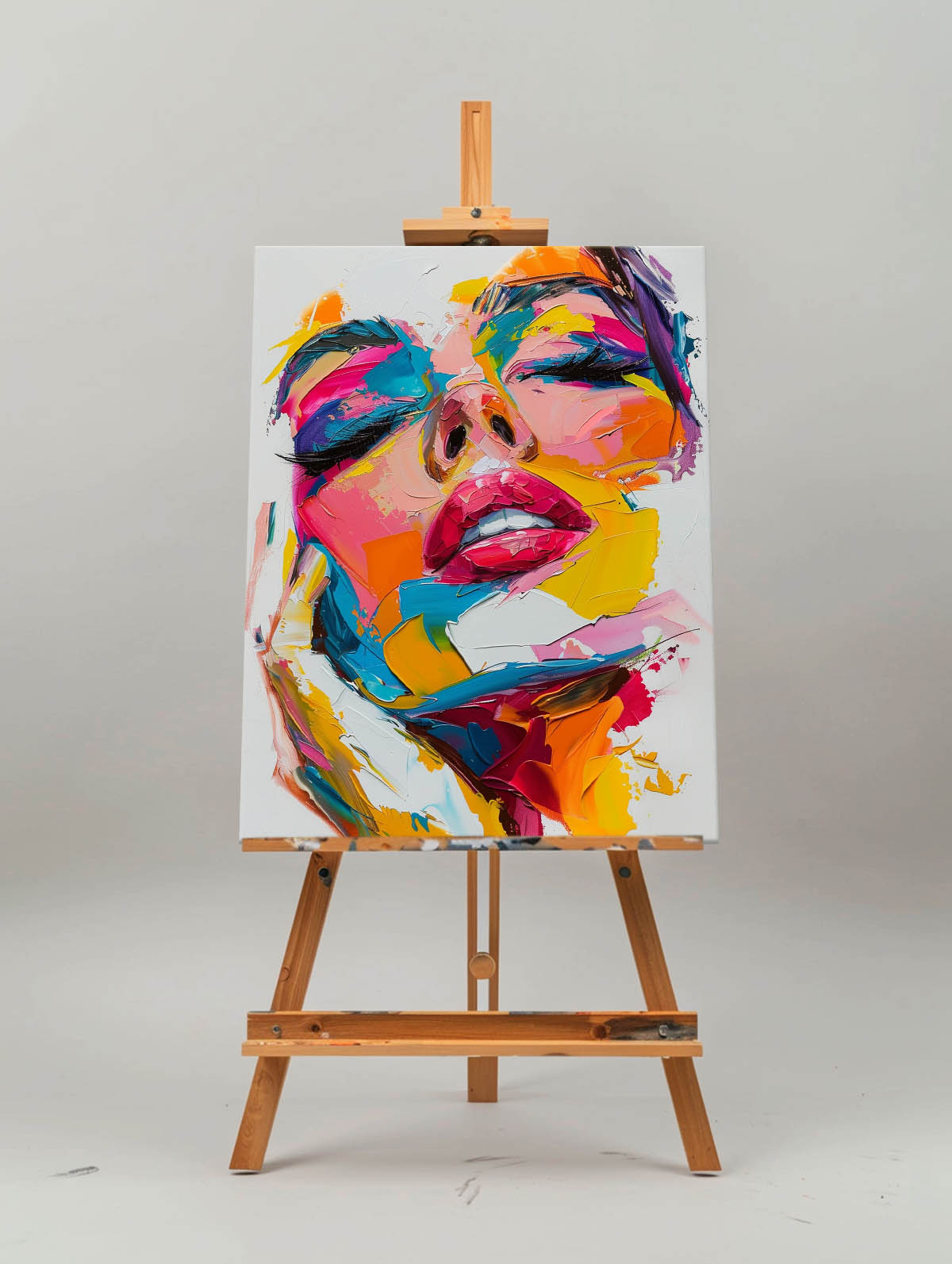 Vibrant Modern Abstract Oil Painting of a Woman's Face in Bold Colors