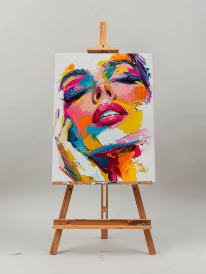 Vibrant Modern Abstract Oil Painting of a Woman's Face in Bold Colors