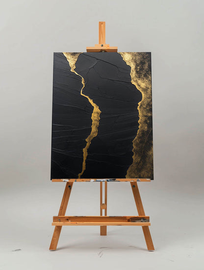 Elegant Black and Gold Minimalist Abstract Oil Painting for Modern Home Decor