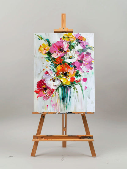 Vibrant Floral Abstract Oil Painting for Modern Home Decor