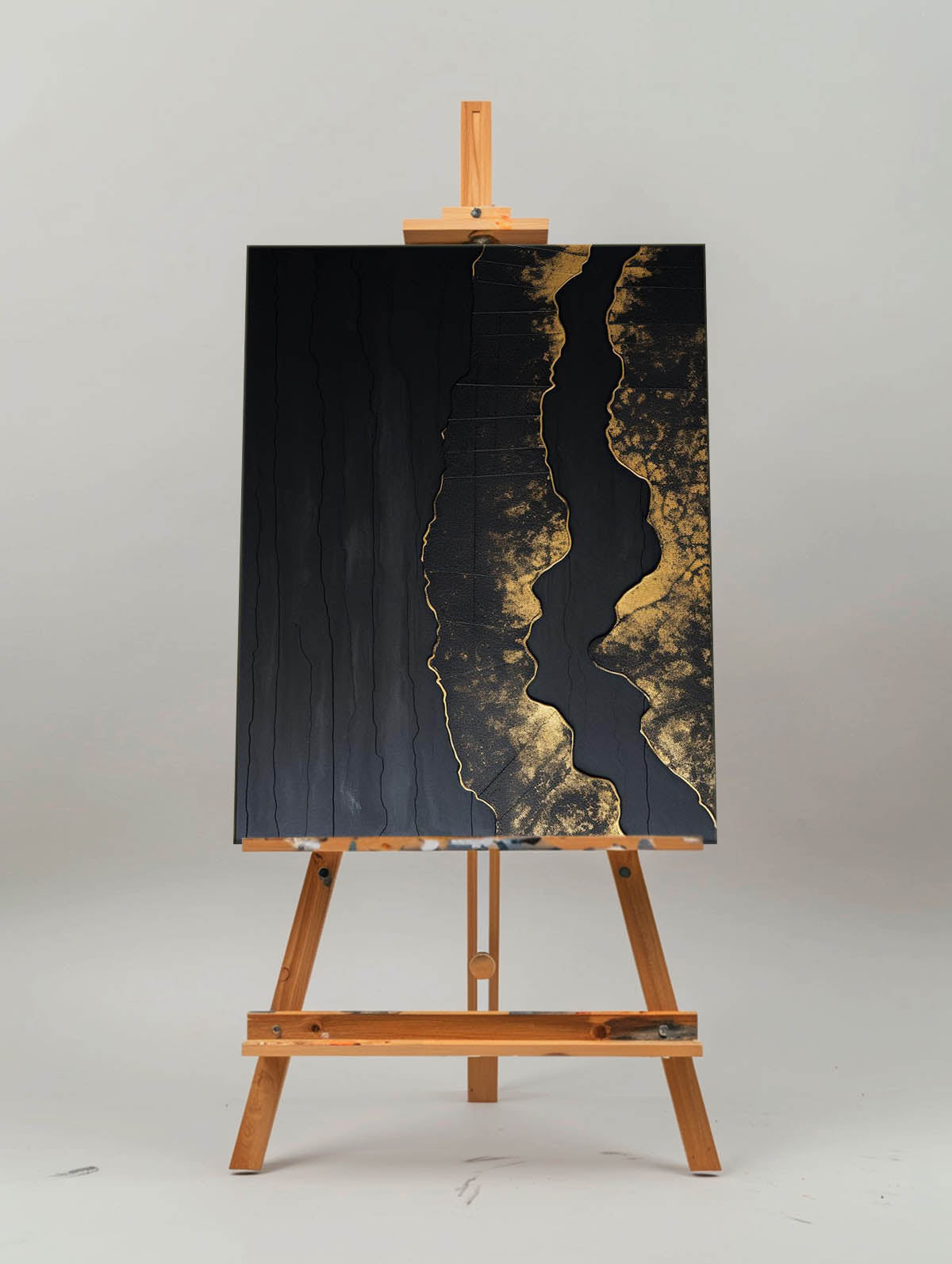 Elegant Minimalist Black and Gold Abstract Oil Painting for Modern Decor