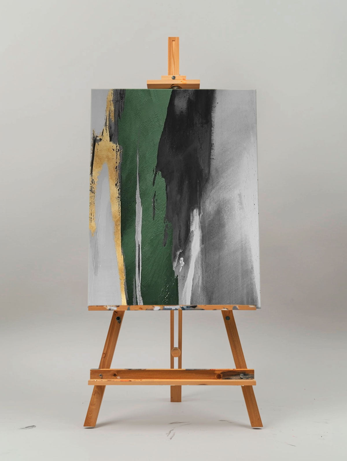 Stunning Green and Gold Abstract Oil Painting for Modern Home Decor