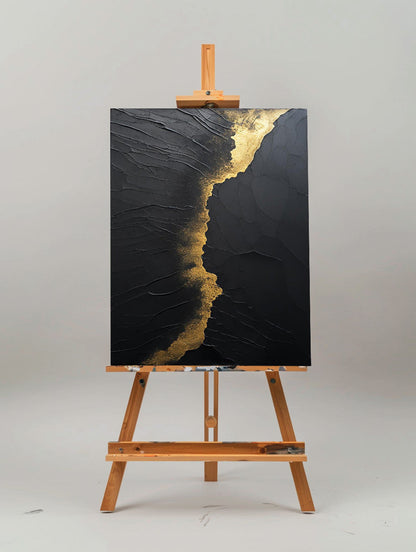 Elegant Black and Gold Minimalist Abstract Oil Painting for Modern Art Lovers
