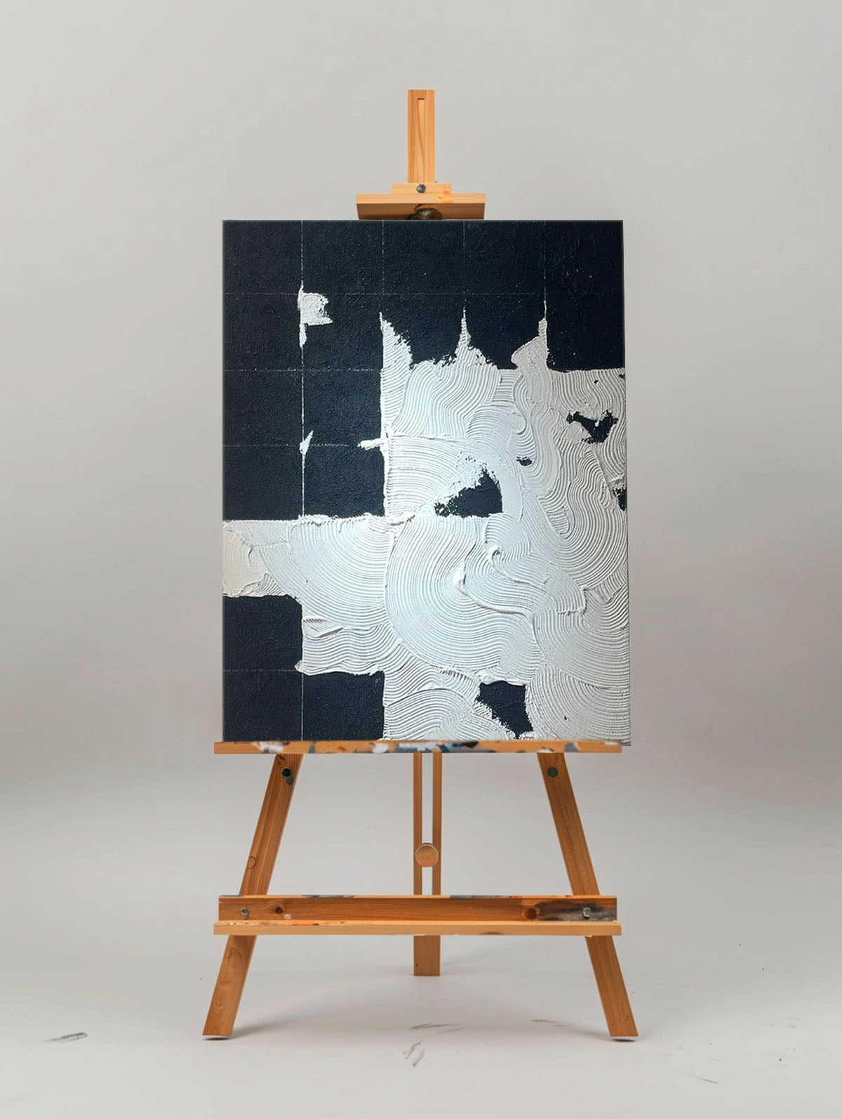 Abstract Minimalist Landscape in Black and White Oil Painting