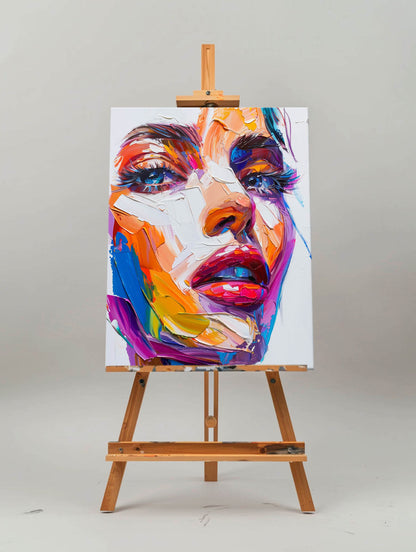 Vibrant Abstract Portrait Oil Painting of a Dreamy Face in Bold Colors