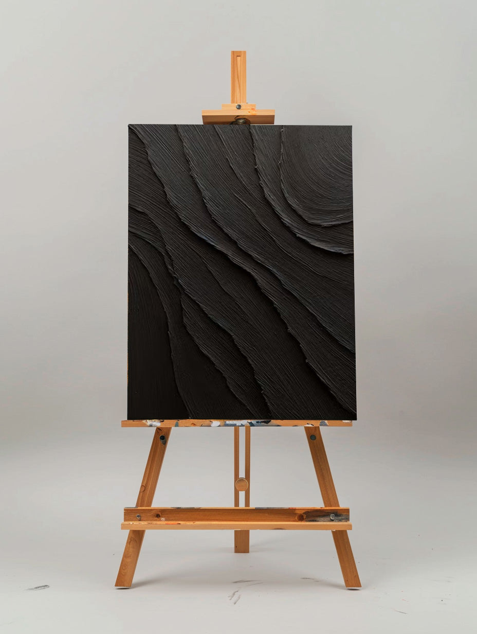 Elegant Minimalist Black Abstract Oil Painting for Contemporary Decor