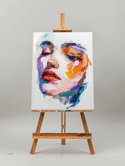 Vibrant Abstract Portrait Oil Painting with Rich Color Textures